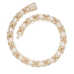 Iced Out Infinity Link 15mm Necklace W. Pearl