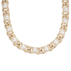 Iced Out Infinity Link 15mm Necklace W. Pearl