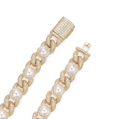 Iced Out Infinity Link 15mm Necklace W. Pearl