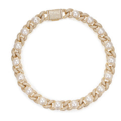 Iced Out Infinity Link 15mm Necklace W. Pearl