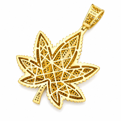 Iced Out Moissanite Cannabis Leaf Pendant 14K Gold Plated Over 925 Sterling Silver