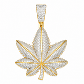 Iced Out Moissanite Cannabis Leaf Pendant 14K Gold Plated Over 925 Sterling Silver