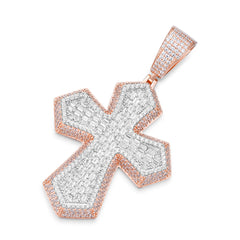 Iced Out Moissanite Cross Pendant – Two Tone Rose Gold & Silver Hip Hop Jewelry | UIU Jewelry