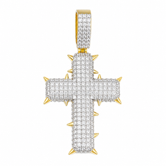 Iced Out Spiked Moissanite Cross Pendant 14K Gold Plated Over 925 Sterling Silver