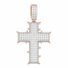 Iced Out Spiked Moissanite Cross Pendant 14K Gold Plated Over 925 Sterling Silver