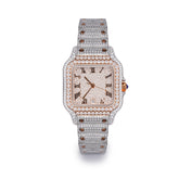 Iced Out Square Two Tone Moissanite 14K Gold Plated Stainless Steel Watch