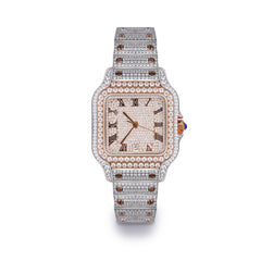 Iced Out Square Two Tone Moissanite 14K Gold Plated Stainless Steel Watch