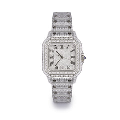 Iced Out Square Two Tone Moissanite 14K Gold Plated Stainless Steel Watch