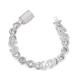 Iced Out Sterling Silver 13MM Dollar Sign Bracelet