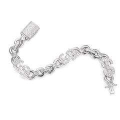 Iced Out Sterling Silver 13MM Dollar Sign Bracelet