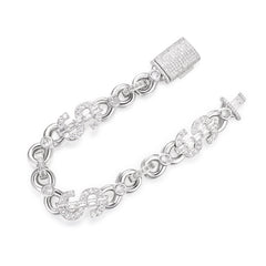 Iced Out Sterling Silver 13MM Dollar Sign Bracelet