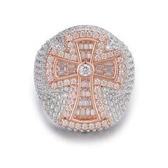 Iced Out Unique Design Baguette Moissanite Cross Ring