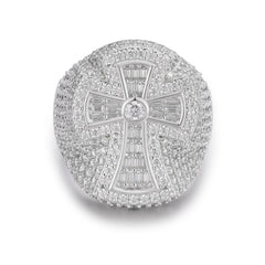 Iced Out Unique Design Baguette Moissanite Cross Ring