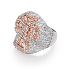 Iced Out Unique Design Baguette Moissanite Cross Ring