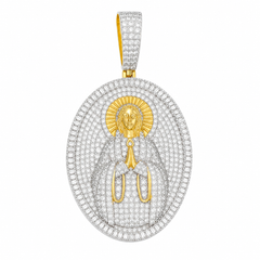 Iced Out Virgin Mary Moissanite Pendant 14K Gold Plated Over 925 Sterling Silver