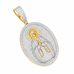 Iced Out Virgin Mary Moissanite Pendant 14K Gold Plated Over 925 Sterling Silver