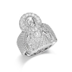Jesus Head Moissanite Iced Out Ring - 925 Silver
