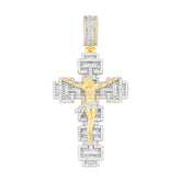 Jesus Piece Cross Pendant – Two-Tone Gold and Silver Iced Out Moissanite Charm | UIU Jewelry