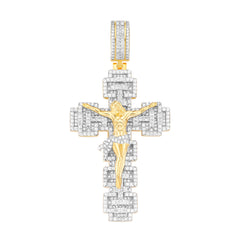 Jesus Piece Cross Pendant – Two-Tone Gold and Silver Iced Out Moissanite Charm | UIU Jewelry