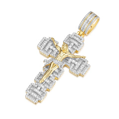 Jesus Piece Cross Pendant – Two-Tone Gold and Silver Iced Out Moissanite Charm | UIU Jewelry