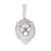 Lion Head Pendan VVS Moissanite Mane with Pink Accent