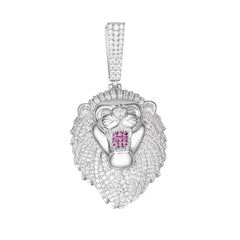 Lion Head Pendan VVS Moissanite Mane with Pink Accent