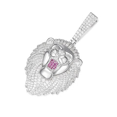 Lion Head Pendan VVS Moissanite Mane with Pink Accent