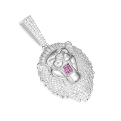 Lion Head Pendan VVS Moissanite Mane with Pink Accent