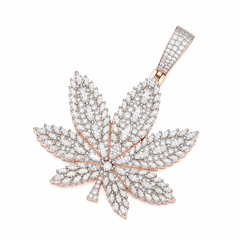 Marquise Moissanite Cannabis Leaf Pendant | 14K Gold Plated Over 925 Sterling Silver