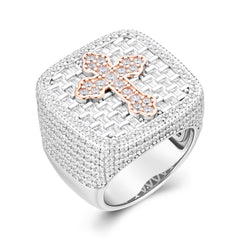 Moissanite Cross Ring – Two-Tone Iced Out Pavé Hip Hop Jewelry | UIU Jewelry