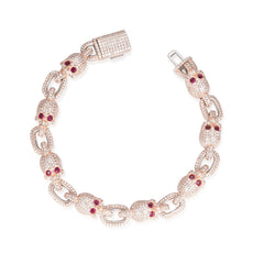 Moissanite and Ruby Skulls Bracelet