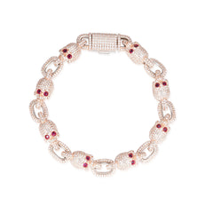 Moissanite and Ruby Skulls Bracelet