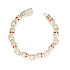 Moissanite and Ruby Skulls Bracelet
