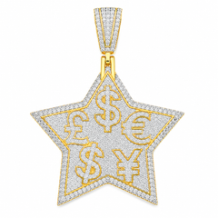 Money Symbol Star Moissanite Pendant | 14K Gold Plated Over 925 Sterling Silver