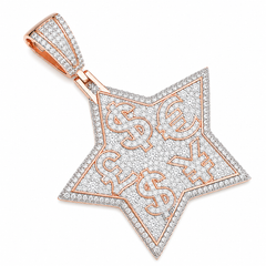 Money Symbol Star Moissanite Pendant | 14K Gold Plated Over 925 Sterling Silver