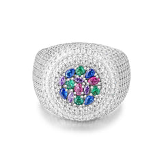 Multicolor Gemstone Iced Out Ring – 925 Sterling Silver Luxury Hip Hop Jewelry | UIU Jewelry