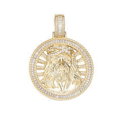 Radiant Moissanite Jesus Pendant with Crown of Thorns
