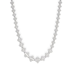 Real Moissanite 925 Silver Iced Baguette Clover Graduated Tennis Chain