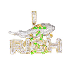 Rich Moissanite Pendant with Airplane and Money Design