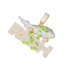 Rich Moissanite Pendant with Airplane and Money Design