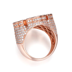 Round & baguette Cut moissanite Jesus Cross Ring Hip Hop Men's 925 Silver