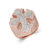 Round & baguette Cut moissanite Jesus Cross Ring Hip Hop Men's 925 Silver