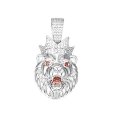 Royal Lion Pendant Iced Moissanite with Fiery Red Eyes