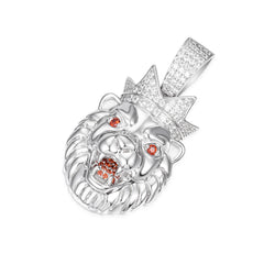 Royal Lion Pendant Iced Moissanite with Fiery Red Eyes