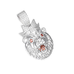 Royal Lion Pendant Iced Moissanite with Fiery Red Eyes