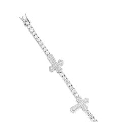 Silver Moissanite Diamond Cross One Row Tennis Bracelet