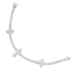 Silver Moissanite Diamond Cross One Row Tennis Bracelet