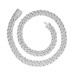 12MM Silver Cuban Link Necklace – Fully Iced VVS Moissanite