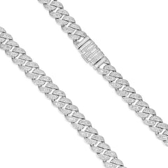 12MM Silver Cuban Link Necklace – Fully Iced VVS Moissanite