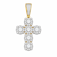 Solitaire Halo Moissanite Cross Pendant | 14K Gold Plated Over 925 Sterling Silver